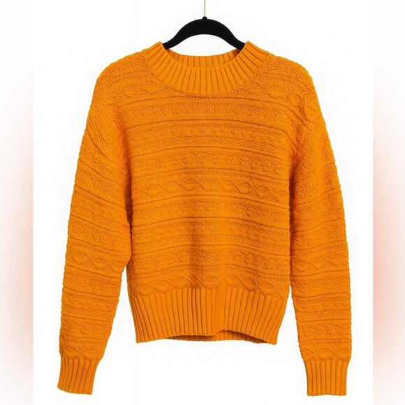 Sweaters - Vintage LizSport Cable Knit Sweater – Bright Orange – Size M – 100% Cotton